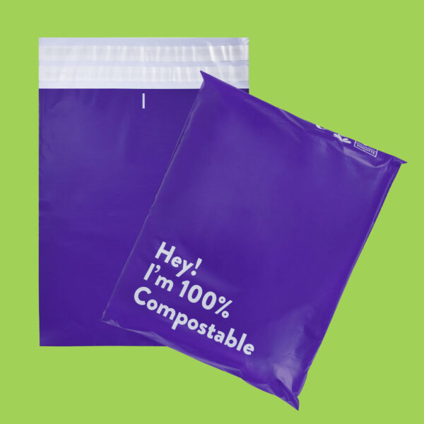 Purple biodegradable courier packaging bag