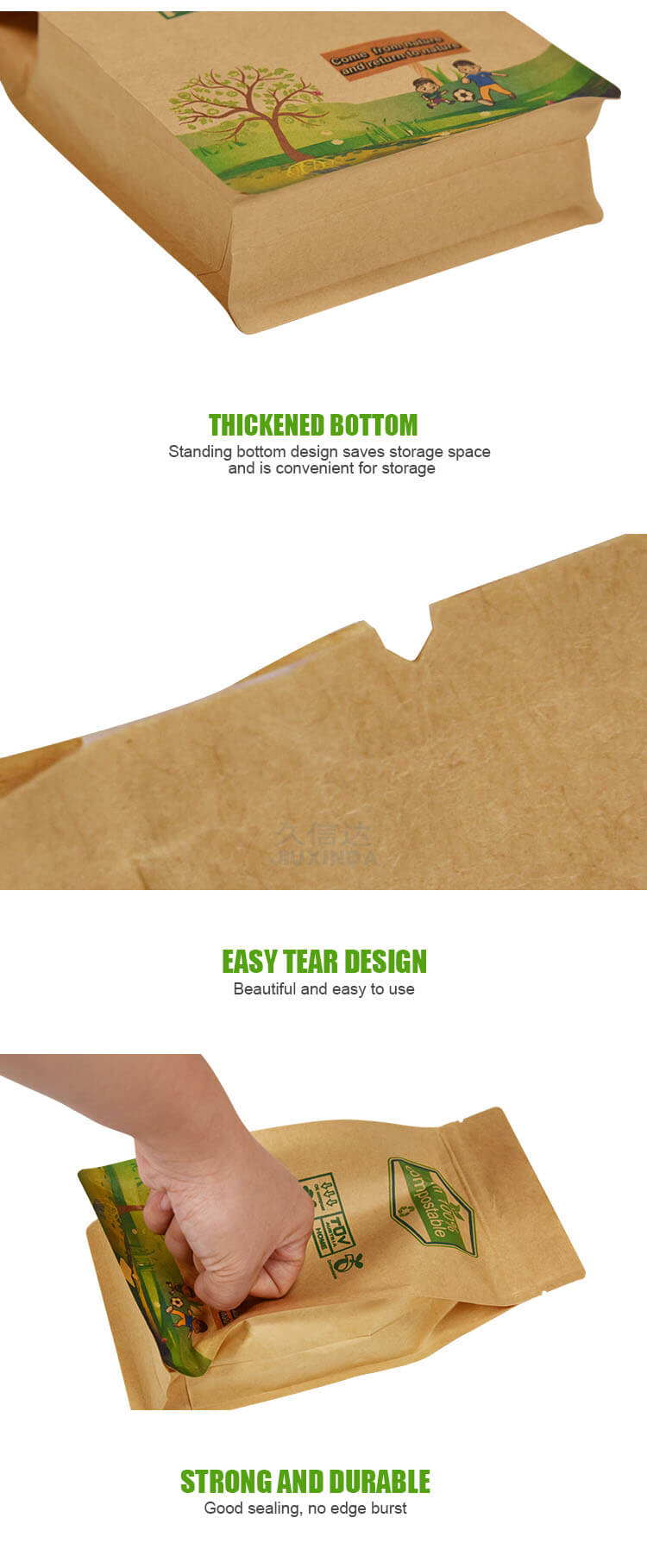 Kraft paper easy-tear flat bottom bag